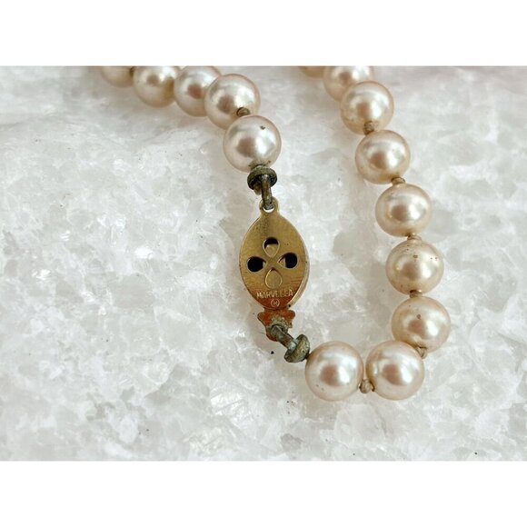 Vintage Rich Faux Pearl Avant Garde Stylish Marvella Gold T Bracelet - 7.5" - Picture 5 of 10